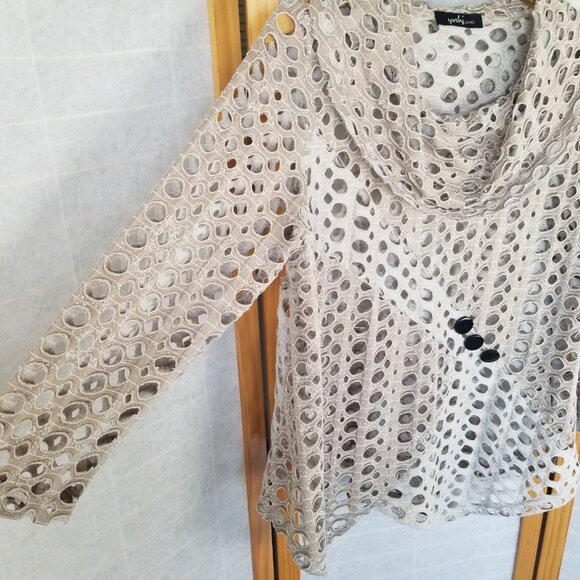 Yushi laser-cut, cowl neck, long-sleeve tunic top with asymmetric hem tan - Picture 2 of 6